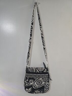 Vera Bradley Black White Floral Quilted Crossbody Bag Purse Small